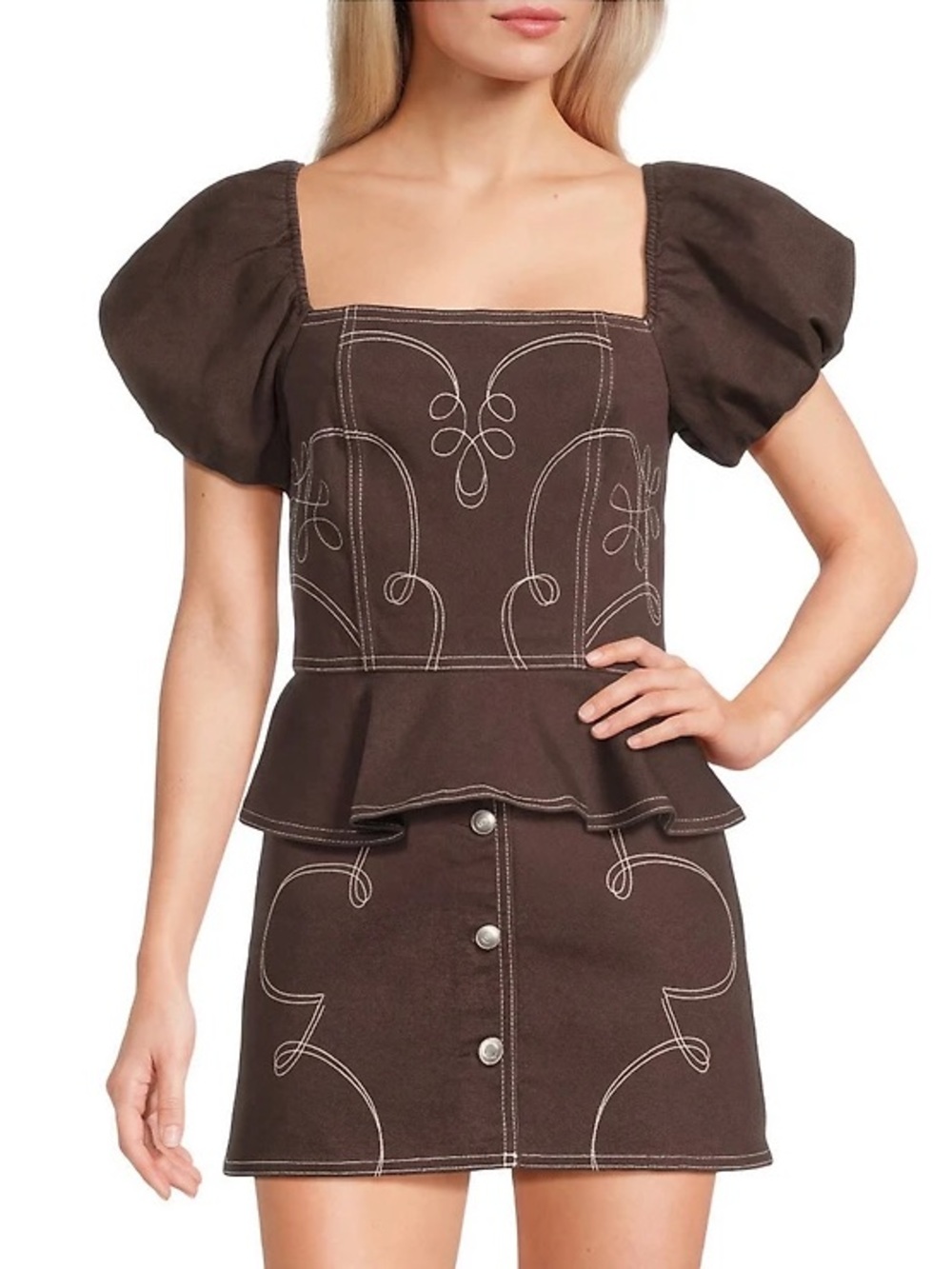 Gianni Bibi Brown Embroidered Skirt Size Large